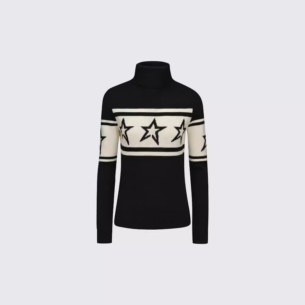 New Slim Fit Star Printed Turtleneck Sweater