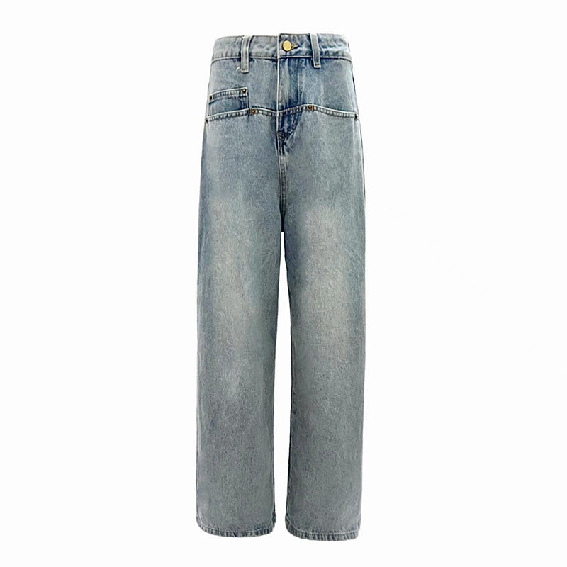 Retro Washed Loose Wide Leg Jeans For Women