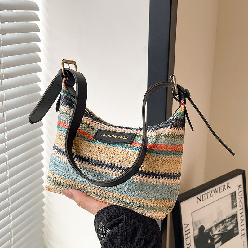 Fashion Color Contrast Woven Simple Shoulder Bag