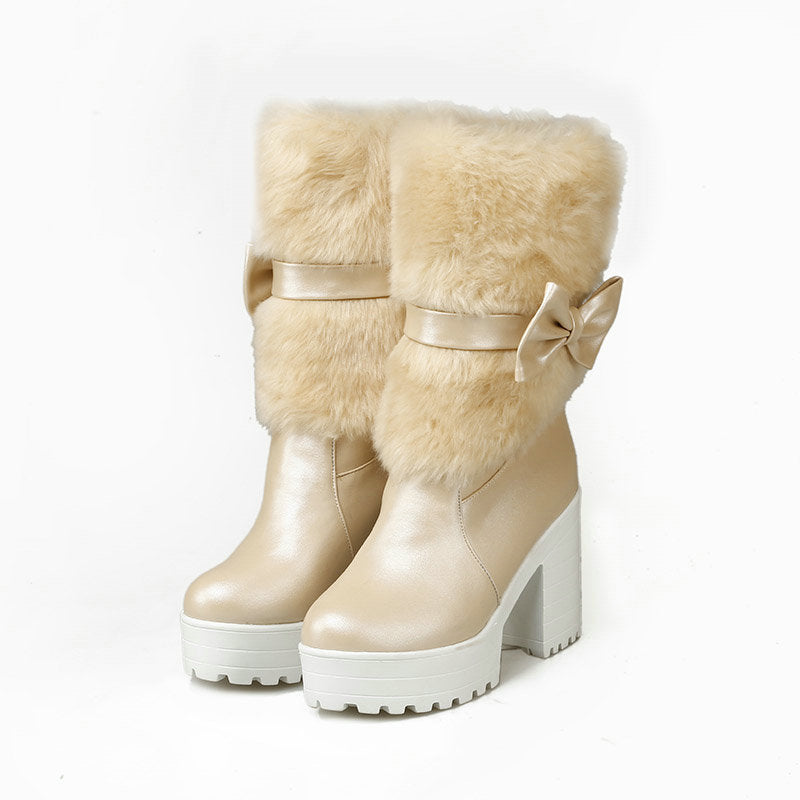 Women's Thick Heel Snow Sweet Bow Boots