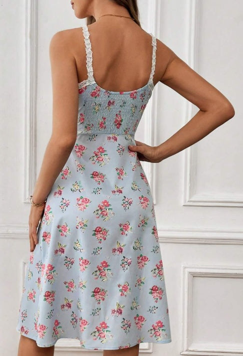 Floral Lace Trim Camisole Dress