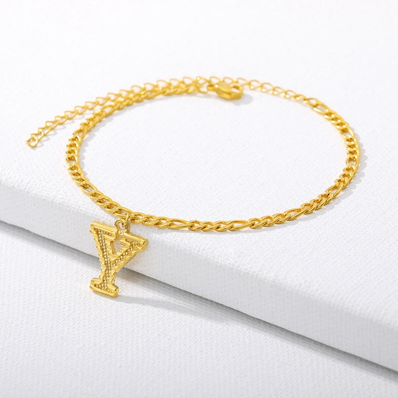 Initial Gold Letter Anklet Alphabet Pendants