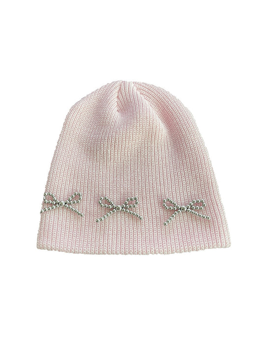 Fashion Beads String Bow Woolen Cap Women