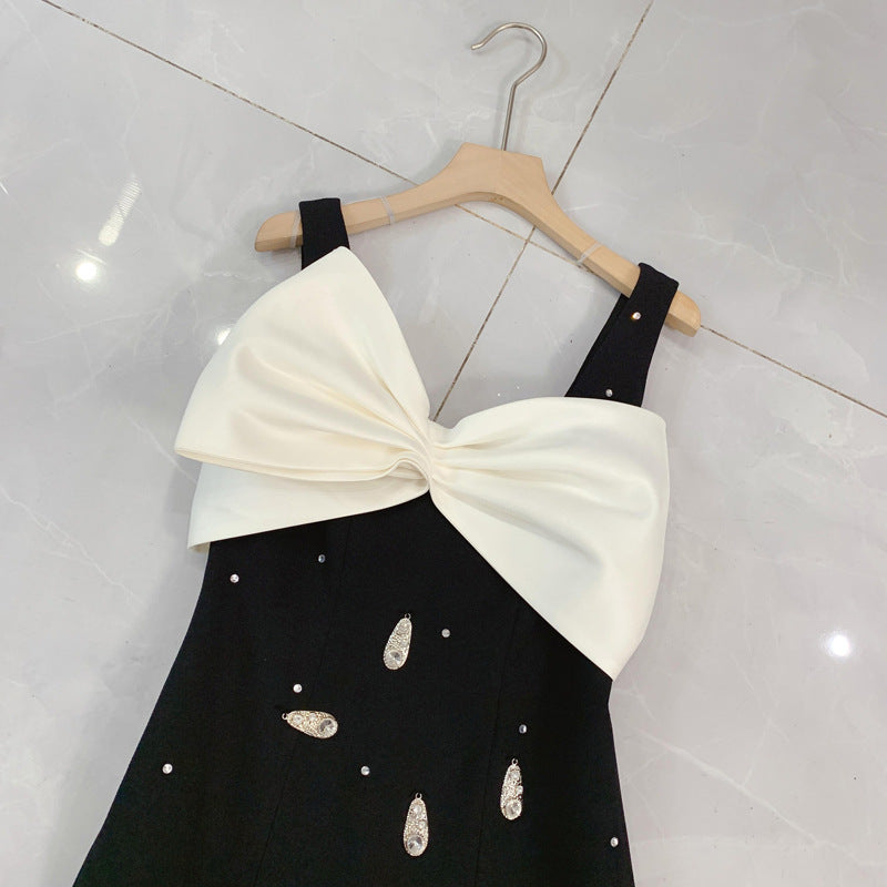 Contrast Color Bow Vest Dress