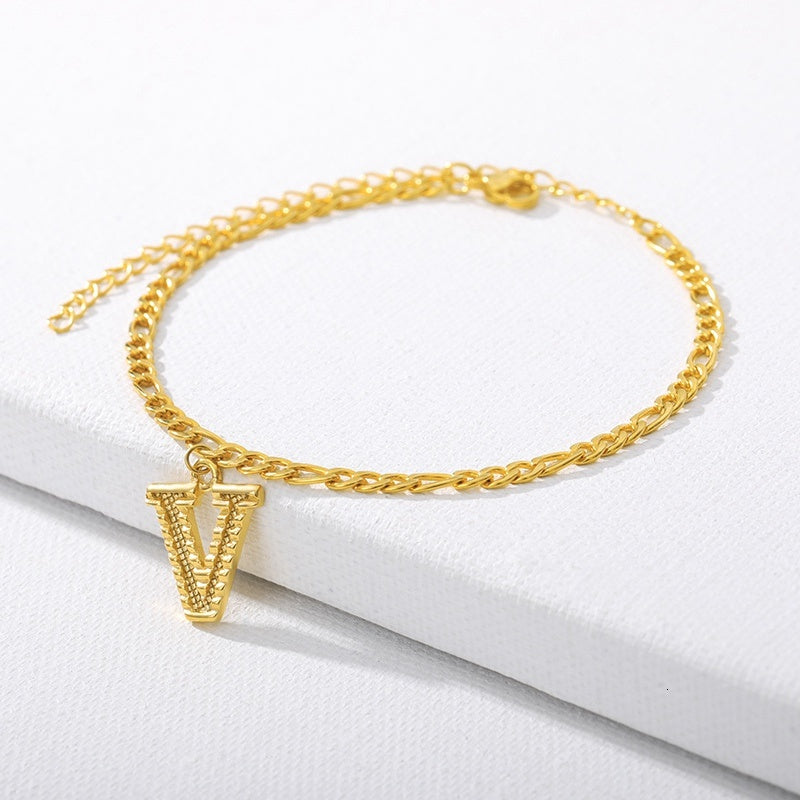 Initial Gold Letter Anklet Alphabet Pendants