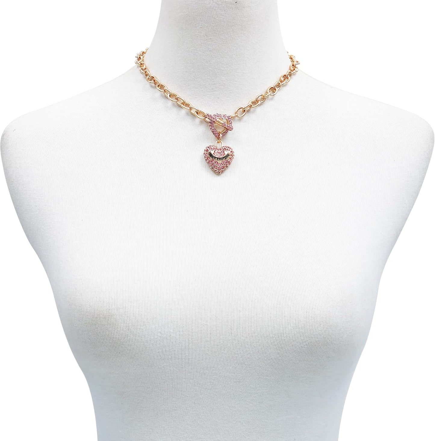 Juicy Couture Goldtone and Rose Heart Pendant Toggle Necklace