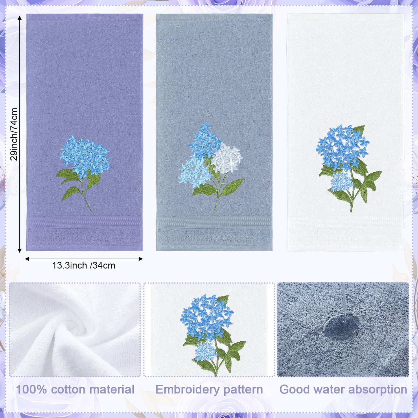 Embroidered Floral Hand Towels - Cute Summer Flowers Cotton Soft Absorbent Towels