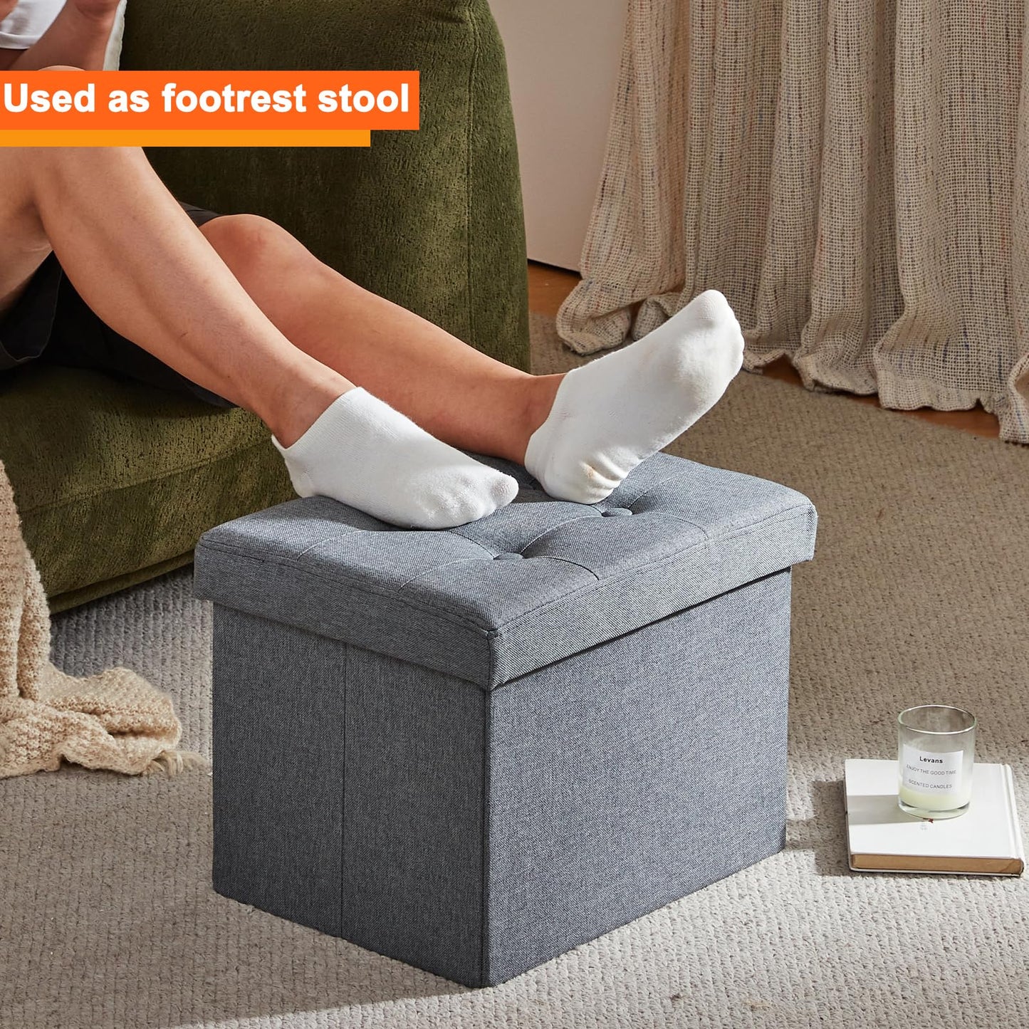 Ottoman Storage Stool Small Foldable Foot Rest 17x13x13inches