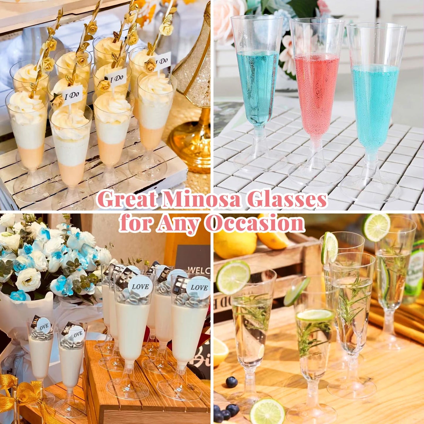 Champagne Flutes Plastic 100 Pack Disposable Mimosa Glasses