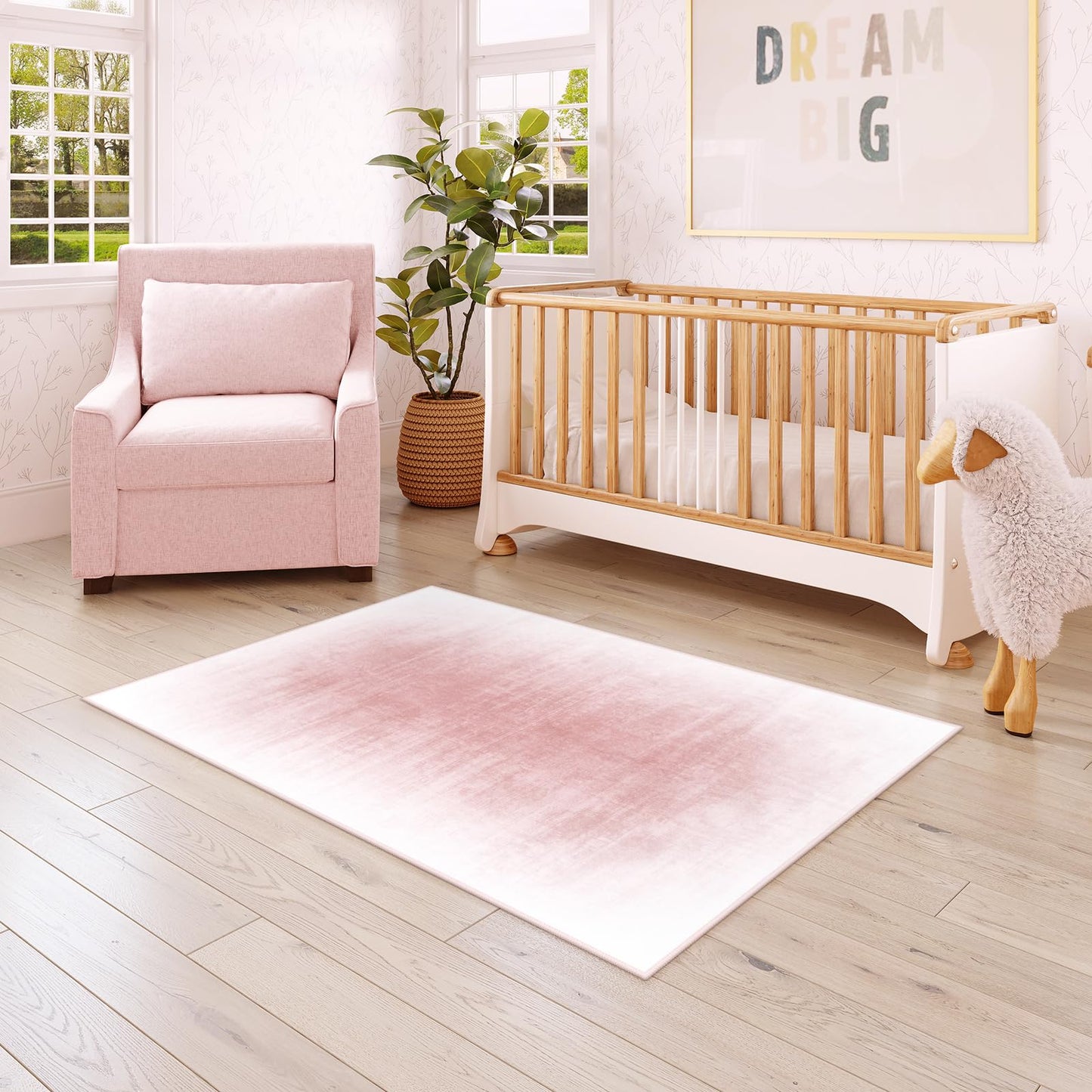 Contemporary Ombre Nursery Rug Washable Non-Slip