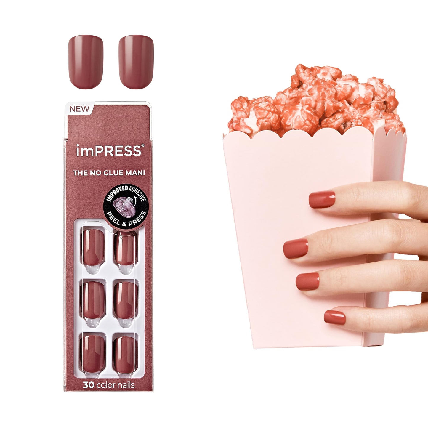 KISS imPRESS No Glue Mani Press On Nails, Short Size Squoval Shape, Includes 30 Nails