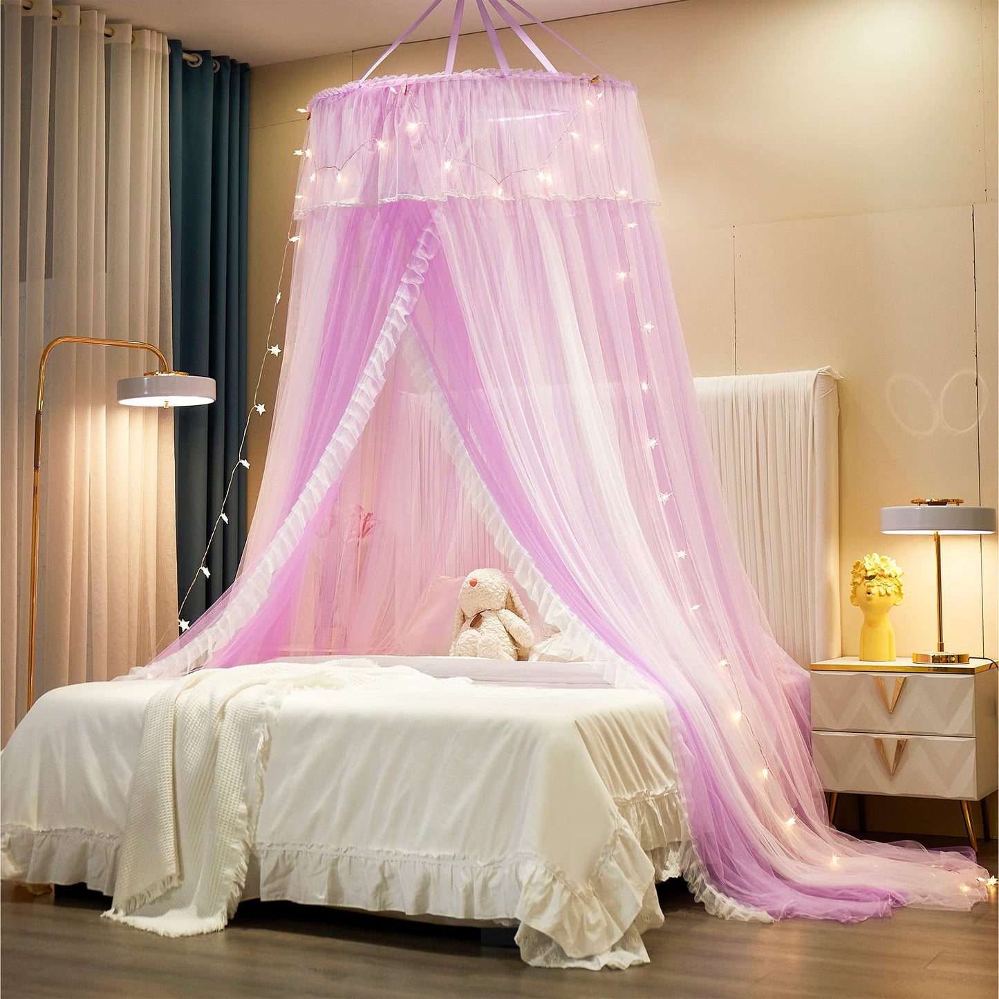 Princess Bed Canopy Bed Canopy Curtain- Double Layer Sheer Mesh Dome Bed Curtain