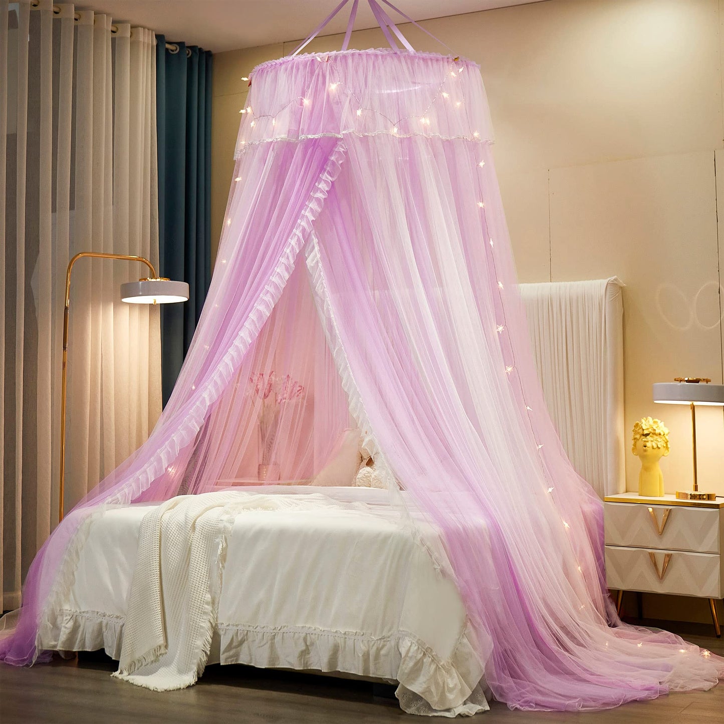 Princess Bed Canopy Bed Canopy Curtain- Double Layer Sheer Mesh Dome Bed Curtain