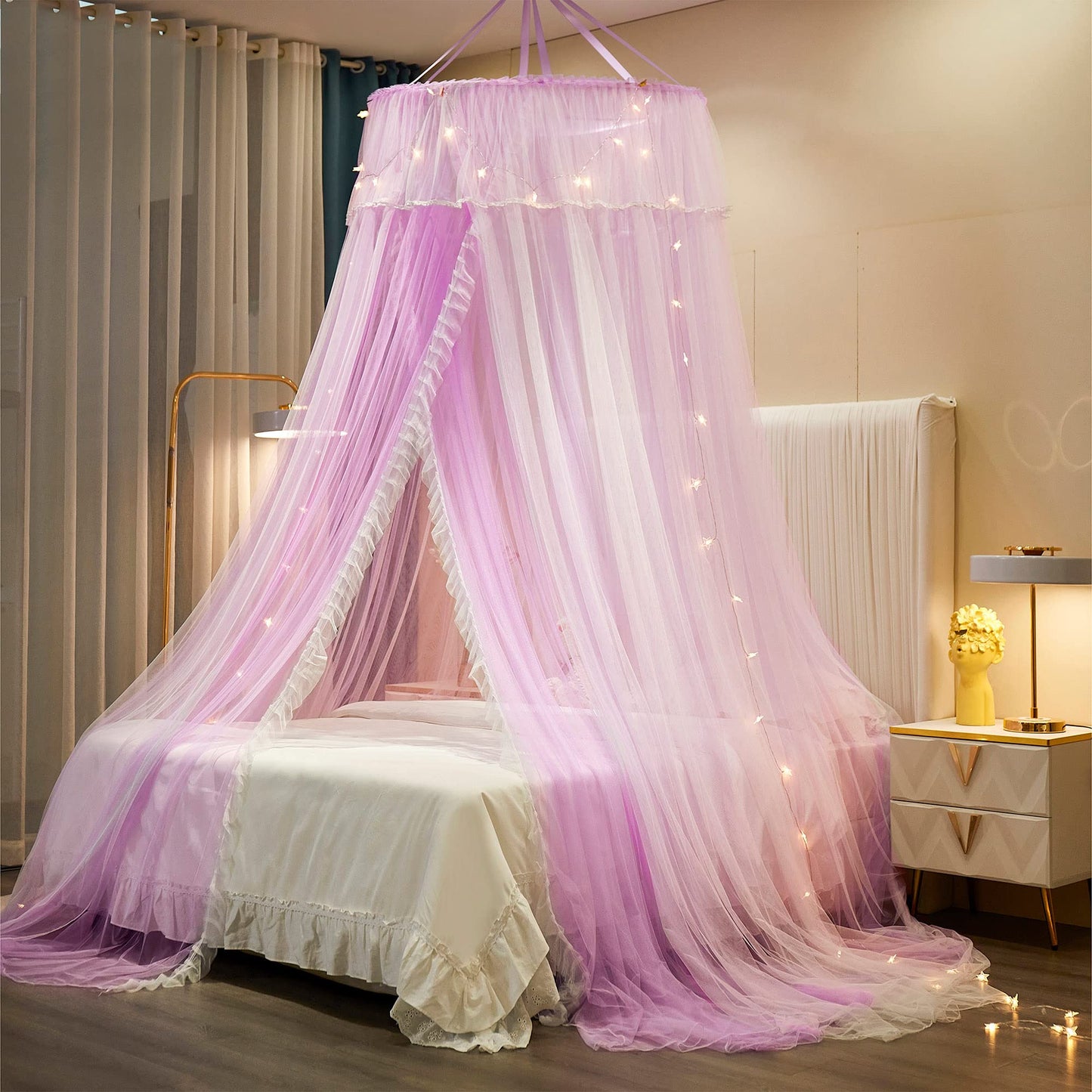 Princess Bed Canopy Bed Canopy Curtain- Double Layer Sheer Mesh Dome Bed Curtain