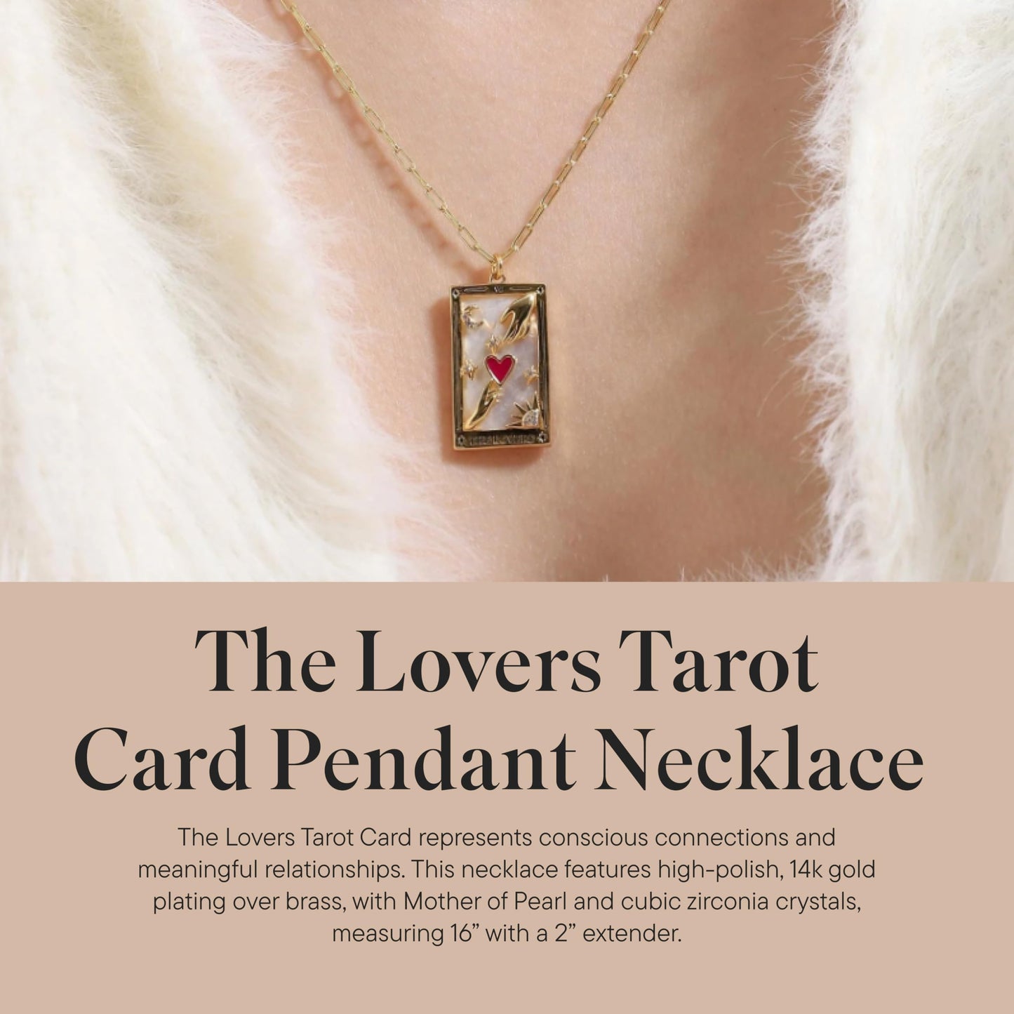 Tarot Card Pendant Necklace - Gold Chain Necklace for Women - 14k Gold Plating