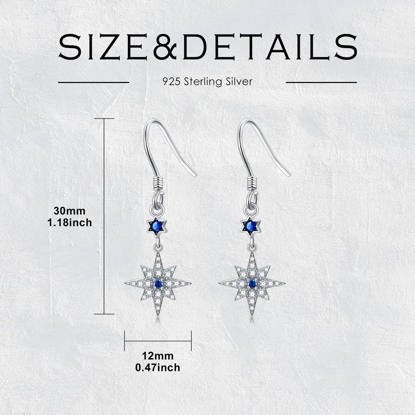 Sterling Silver Star/Love Heart Dangle Drop Earrings for Women Blue and Pink Hook Earrings with Gemstone