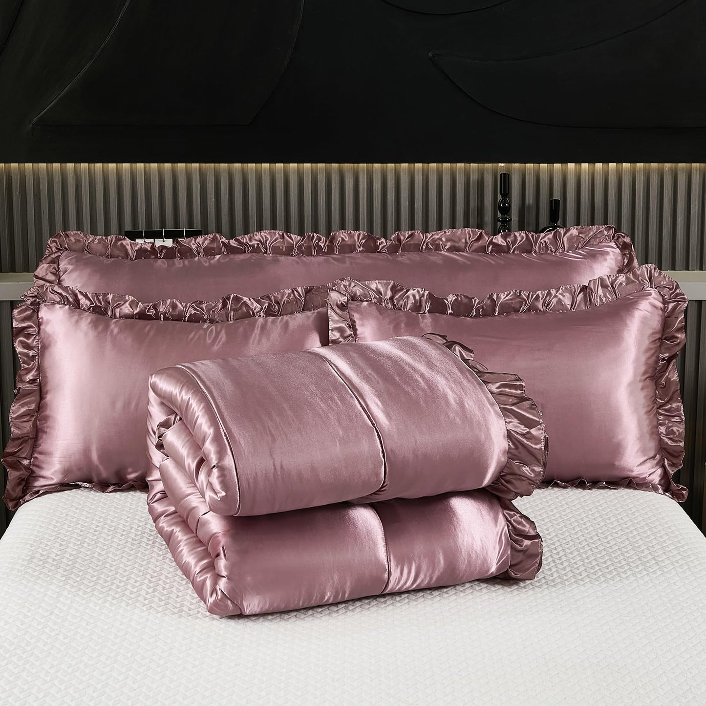 Comforter Silk Beddings - Luxury Silky Body Pillow Cover Ruffle