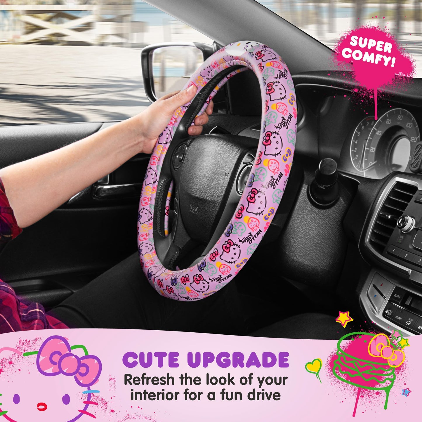 Hello Kitty Steering Wheel Cover, Universal Size 14.5-15