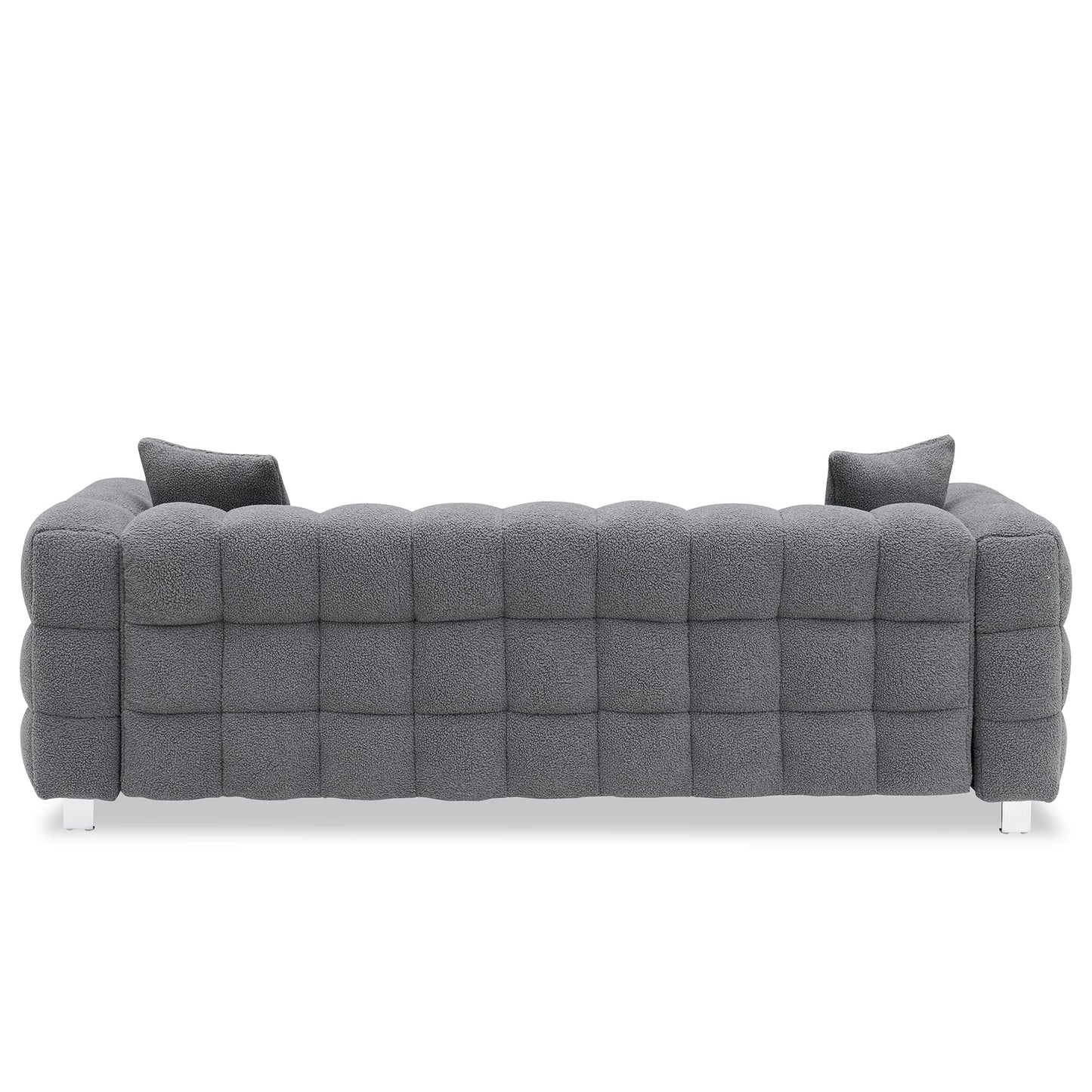 Modern Sofa Couch with Metal Legs Upholstered Tufted 3 Seater Couch with 2 Pillows Decor