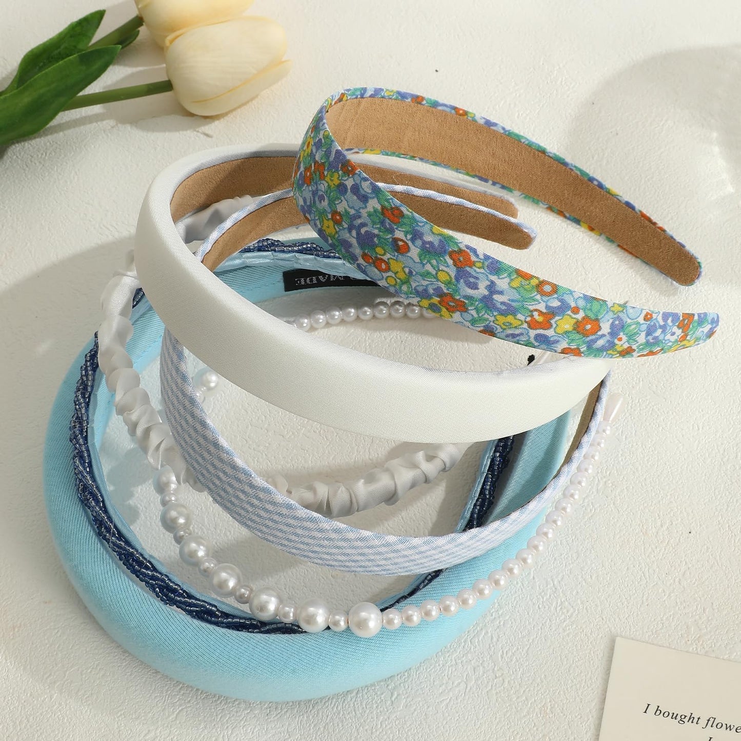 Vintage Women's Pearl Floral Padded Wide Bandana Headbands