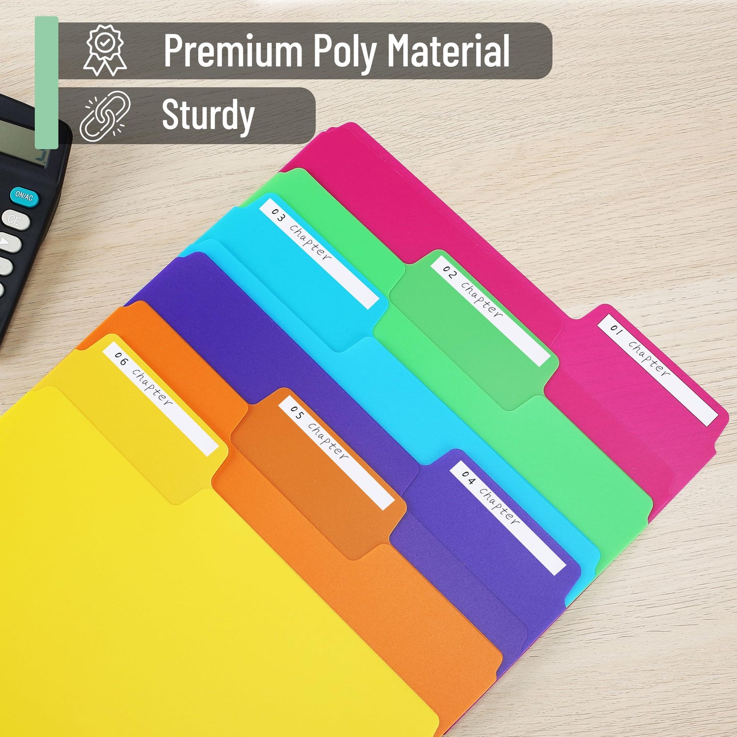 Pastel Colored Poly File Folders, 1/3 Cut Tab, 6 Pack, Letter Size, File Folders