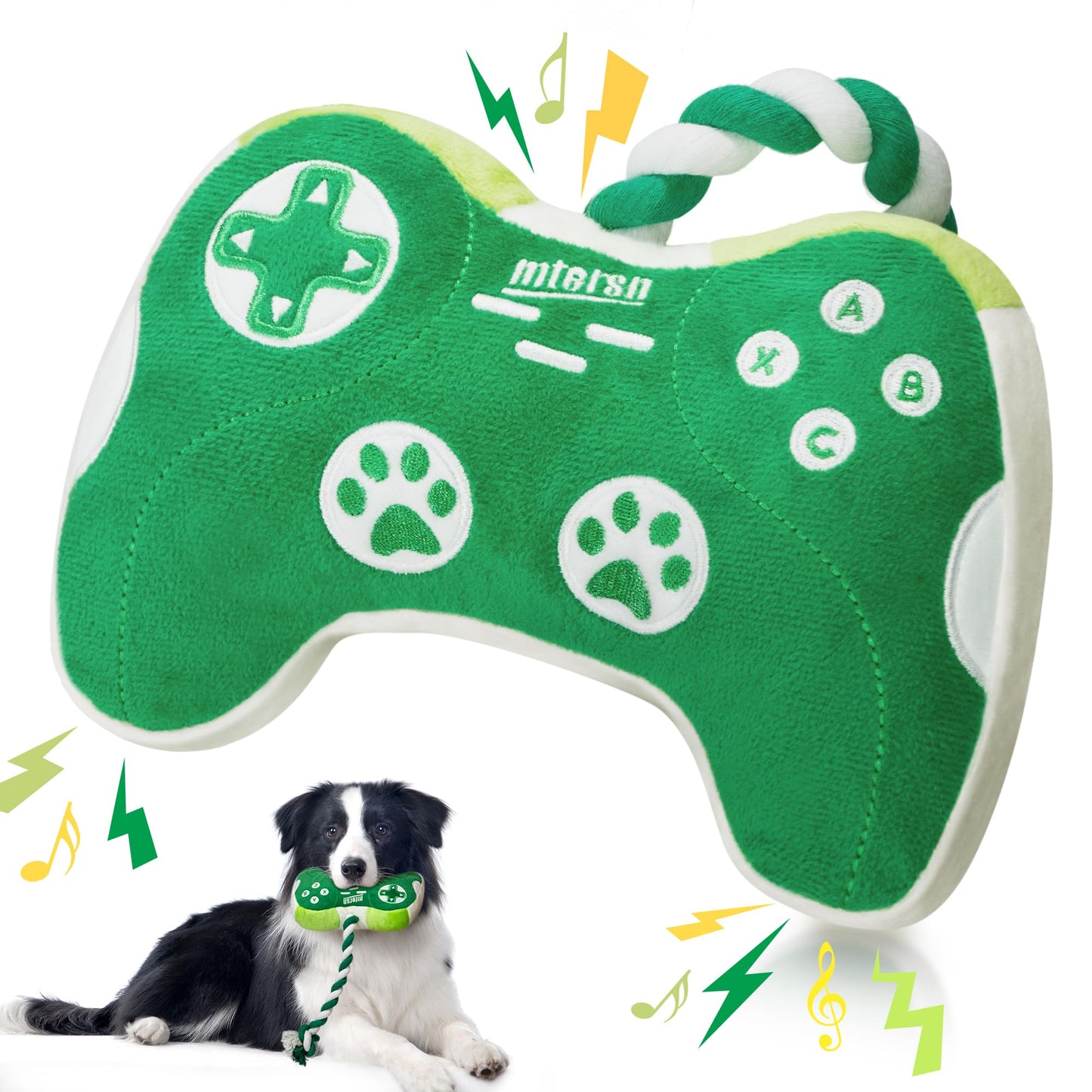 Cute Dog Plush Toys : Squeaky Dog Toys with Crinkle Paper and Interactive Rope Toy for Tug of War - Game Controller