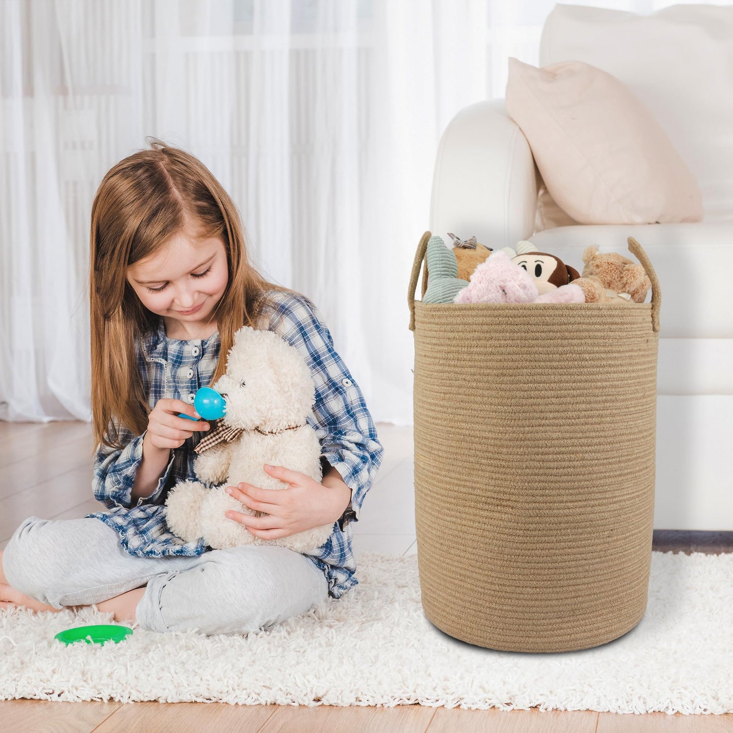 Cotton Boho Rope Laundry Basket – Woven Hamper for Blankets, Toys, and Nursery Storage