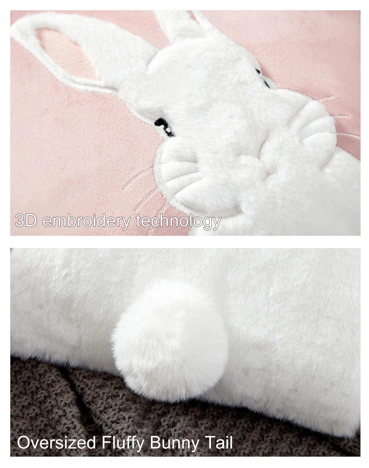 Embroidered 3D Bunny Rabbit Throw Pillowcase Velvet Spring Easter Pillow Covers