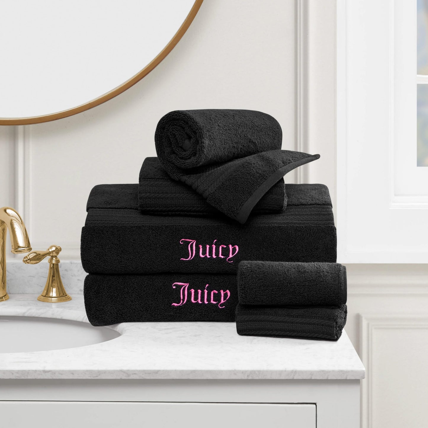 Juicy Couture Alyssa Luxurious 6 Piece Bath Towel Set - Premium Bathroom Towel Set