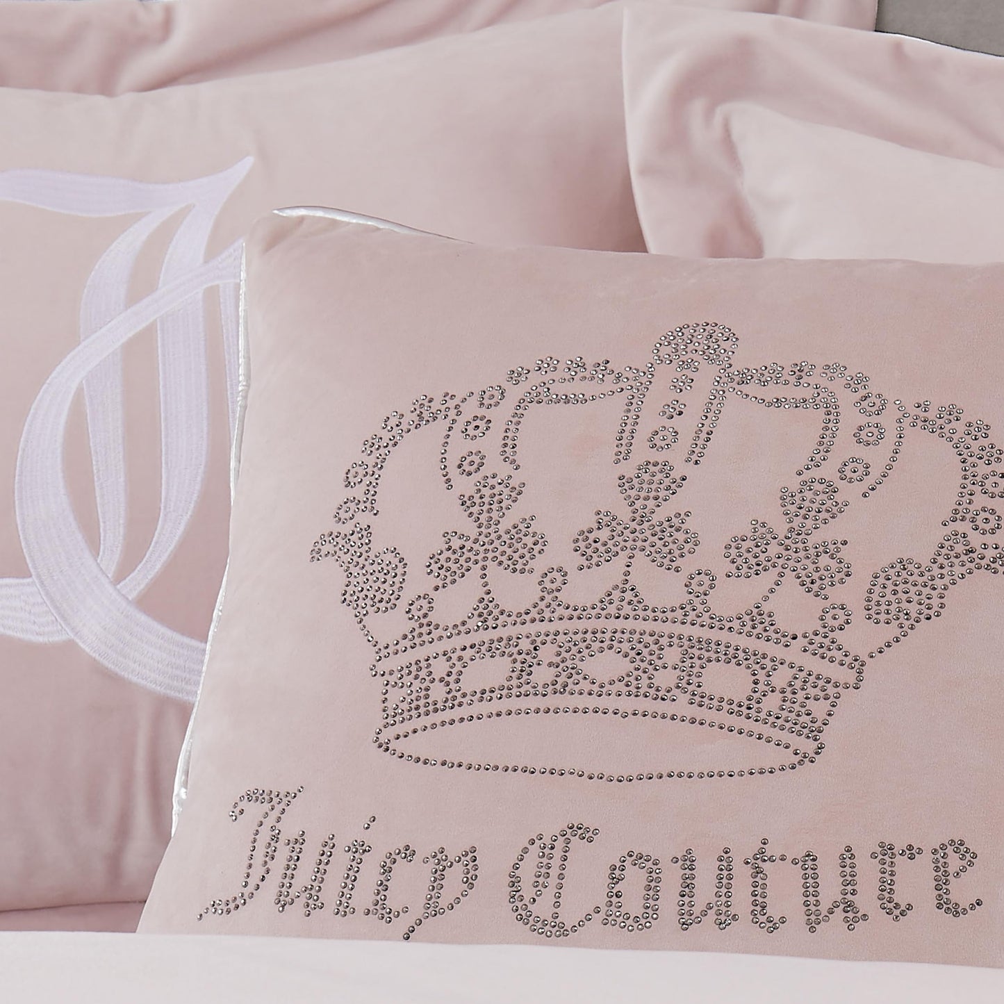 Juicy Couture - Decorative Accent Pillow, Velvet Rhinestone Crown, Premium Reversible Throw Pillow