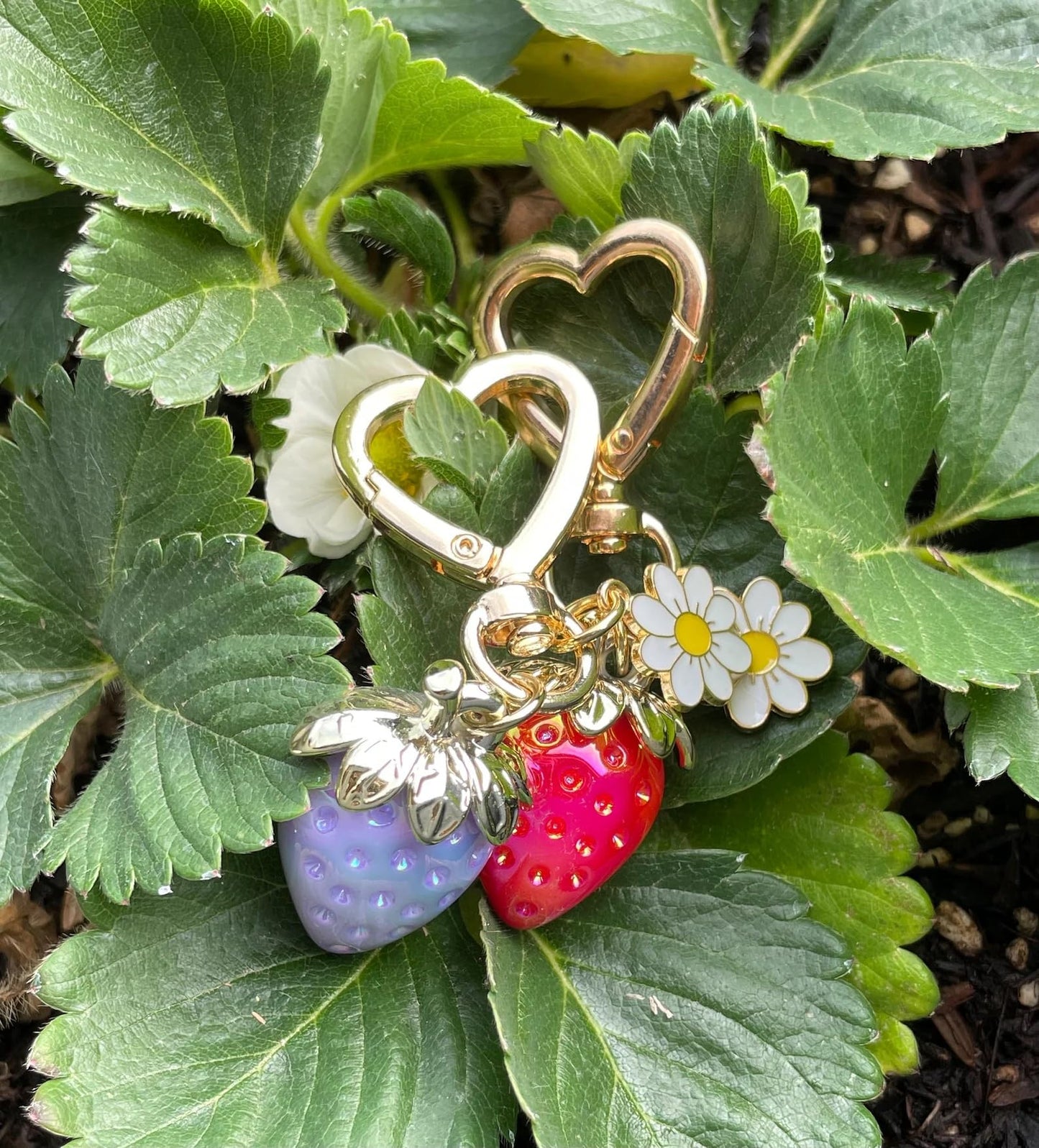 Cute Strawberry Keychain, Kawaii Heart Flower Daisy Keychain