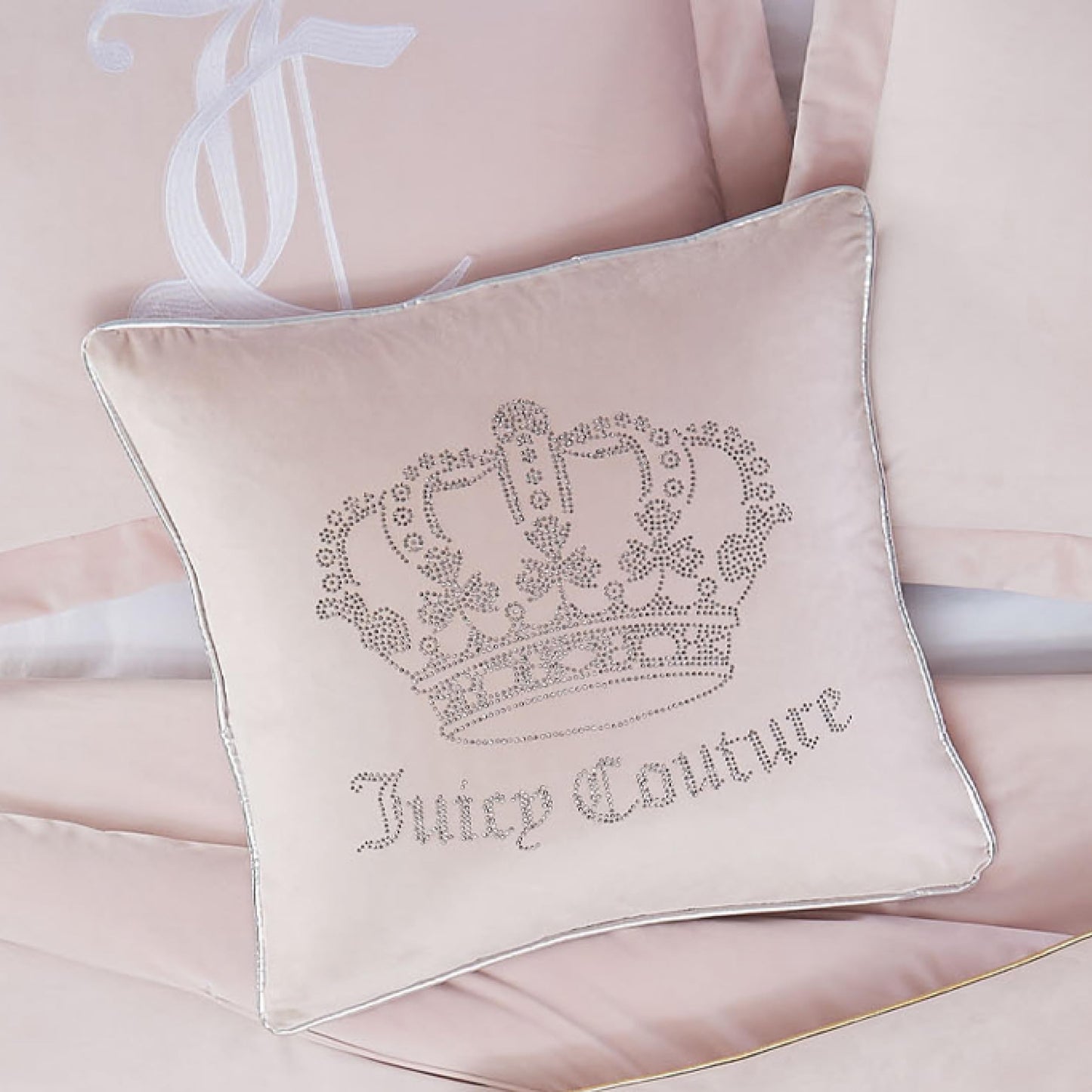 Juicy Couture - Decorative Accent Pillow, Velvet Rhinestone Crown, Premium Reversible Throw Pillow