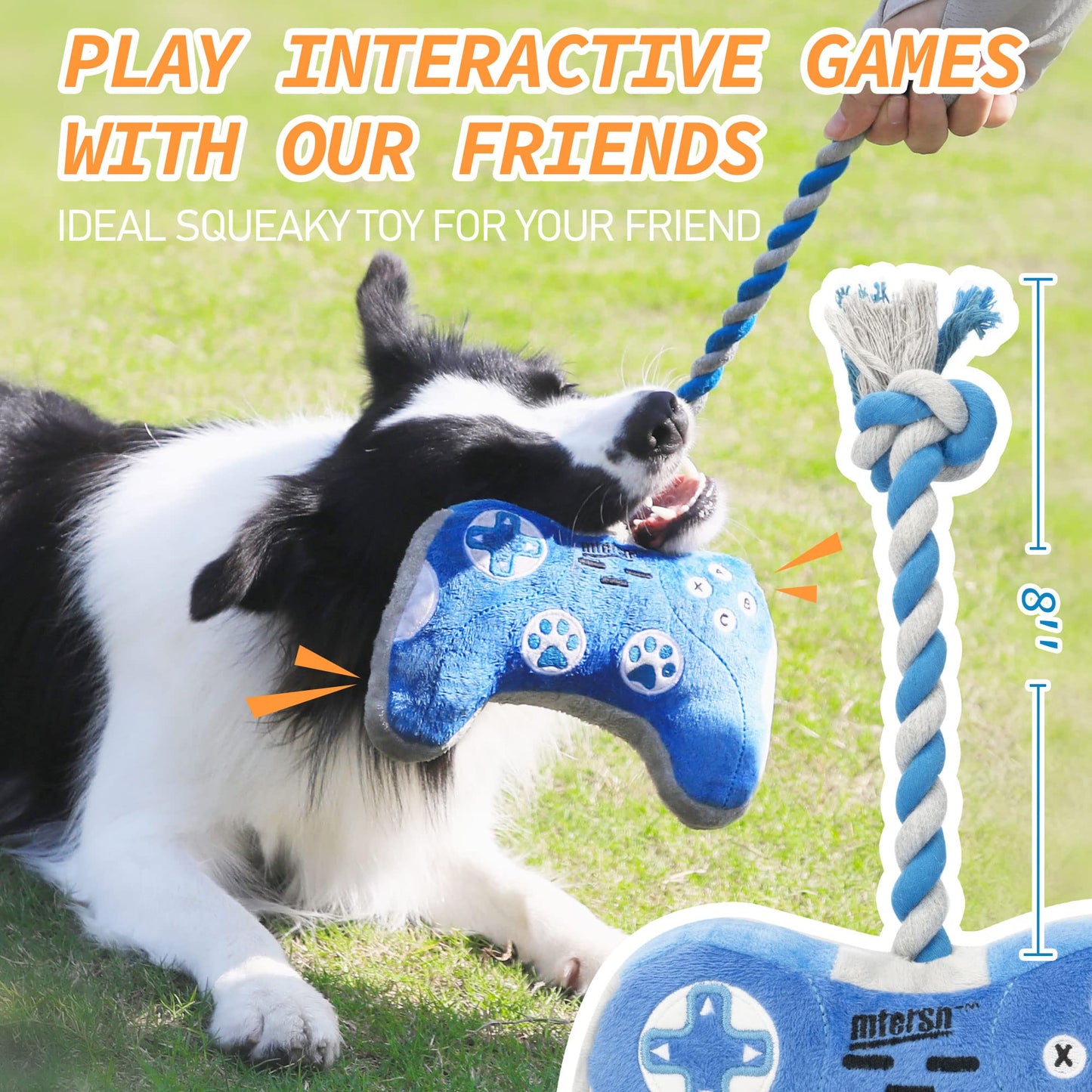 Cute Dog Plush Toys : Squeaky Dog Toys with Crinkle Paper and Interactive Rope Toy for Tug of War - Game Controller