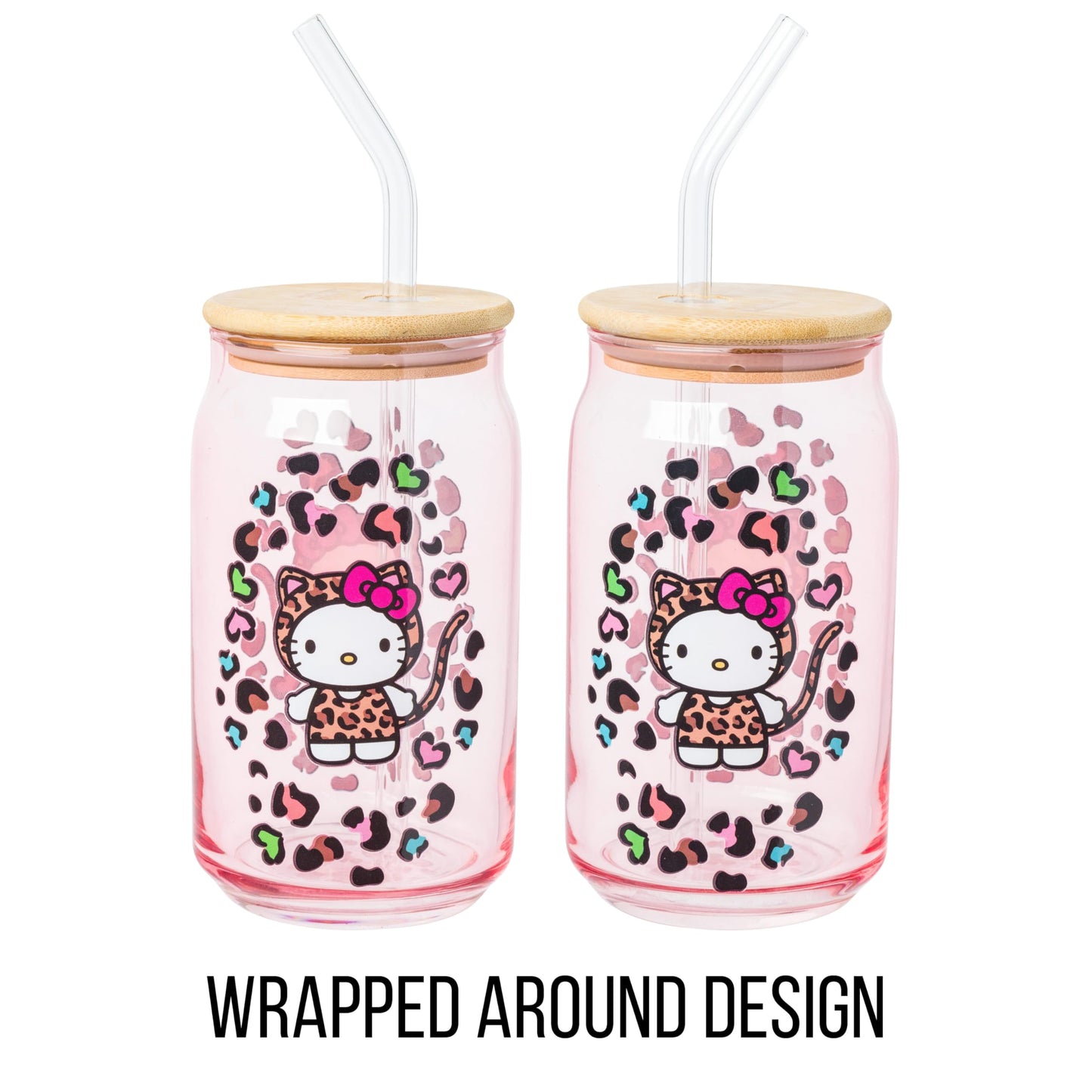 Sanrio Glass Jar Tumbler with Bamboo Lid and Glass Straw, 16 Ounces