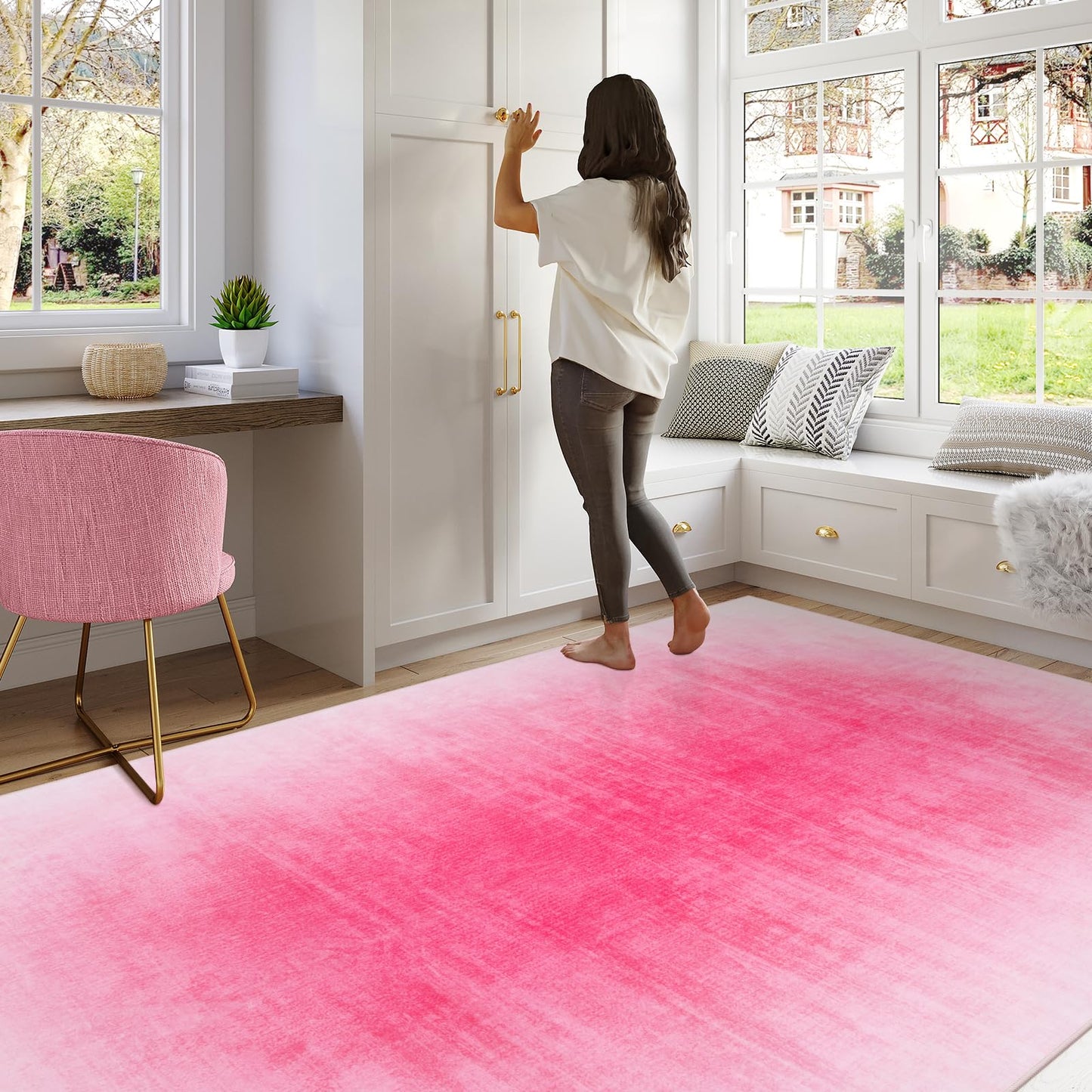 Contemporary Ombre Nursery Rug Washable Non-Slip