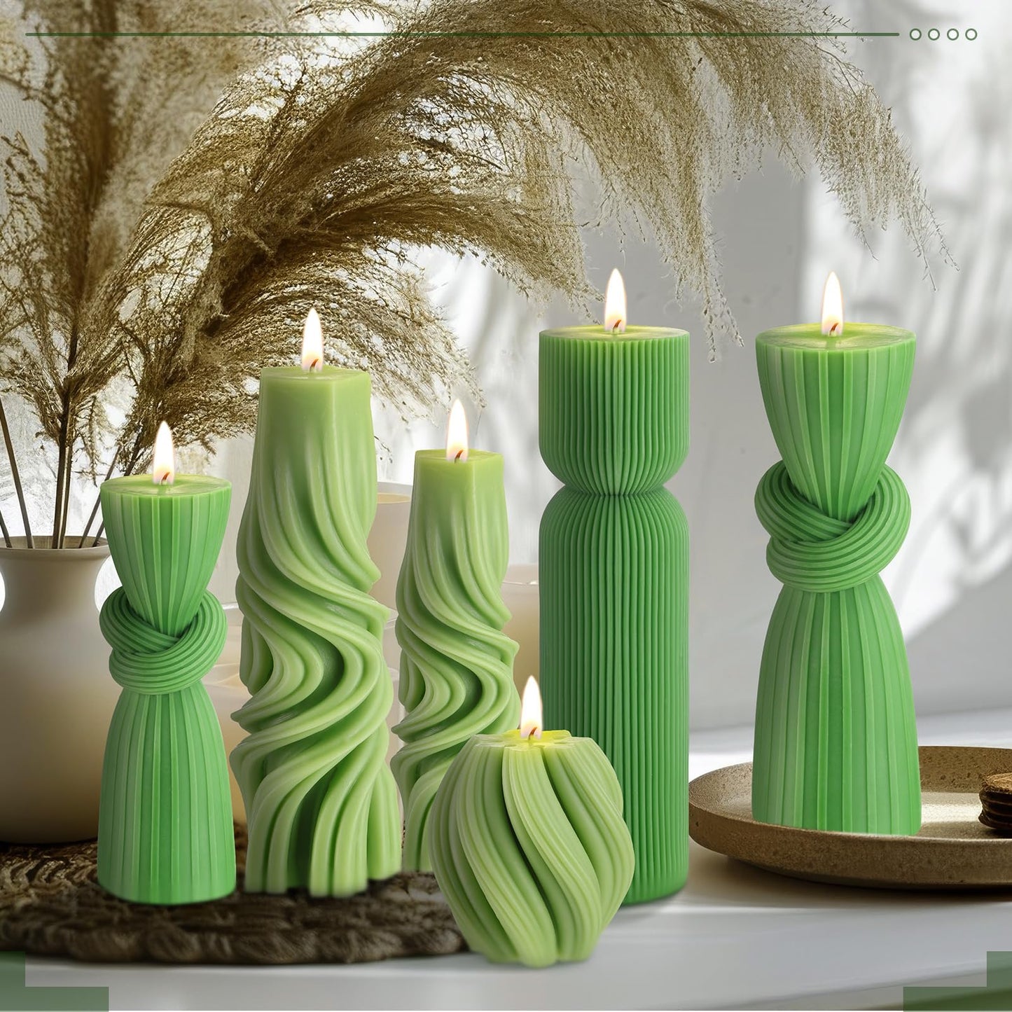 Modern Pillar Candles Ribbed Decorative Candle - Scented Ribbed Decor for Home