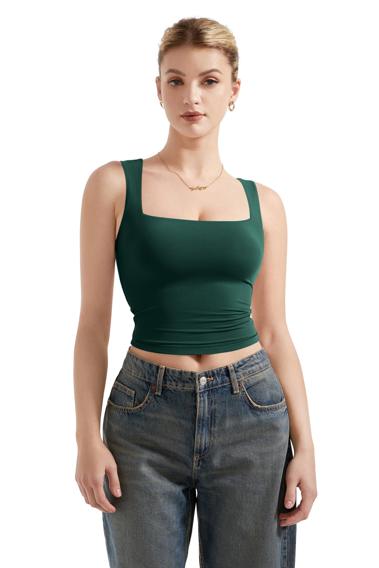 Double Lined Square Neck Crop Tank Top