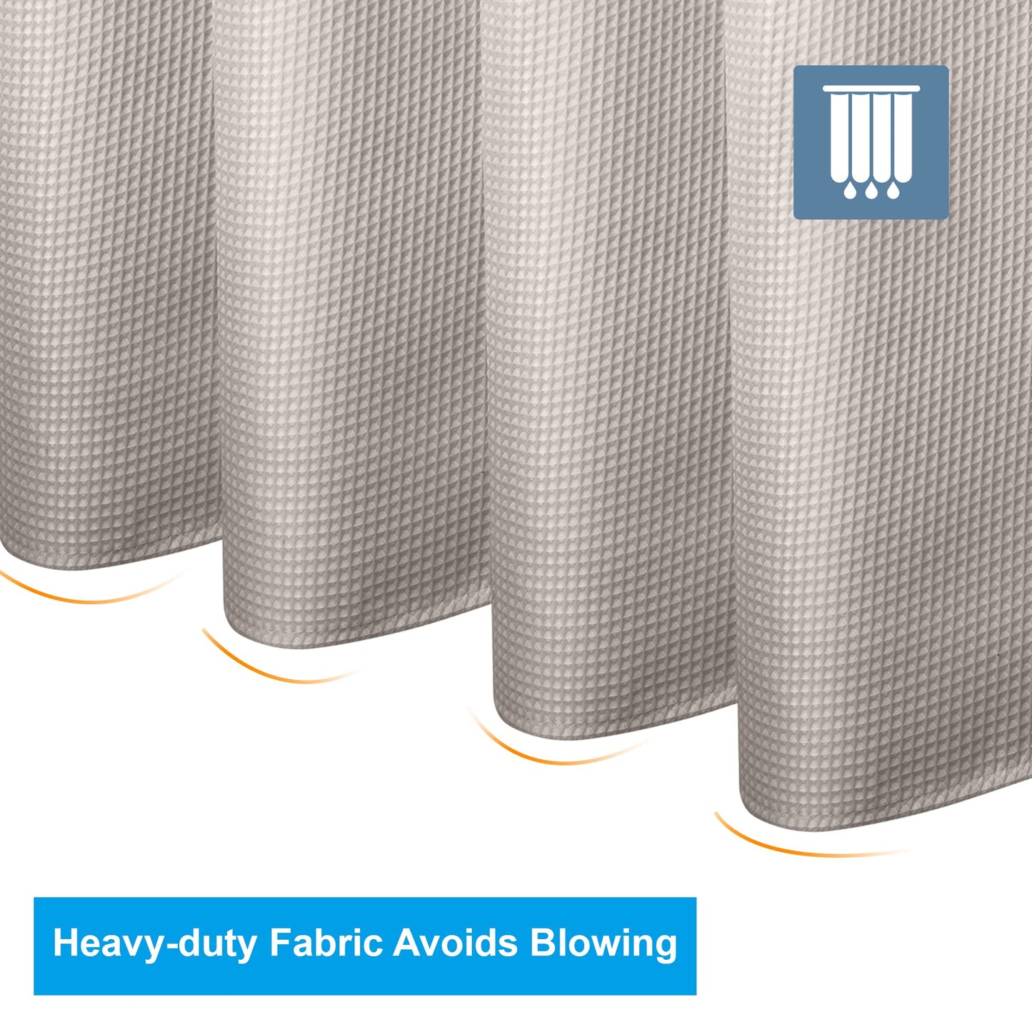 Waffle Shower Curtain - Fabric Shower Curtain Heavy Duty Hotel Quality Bathroom Shower Curtains, 72 x 72 Inches