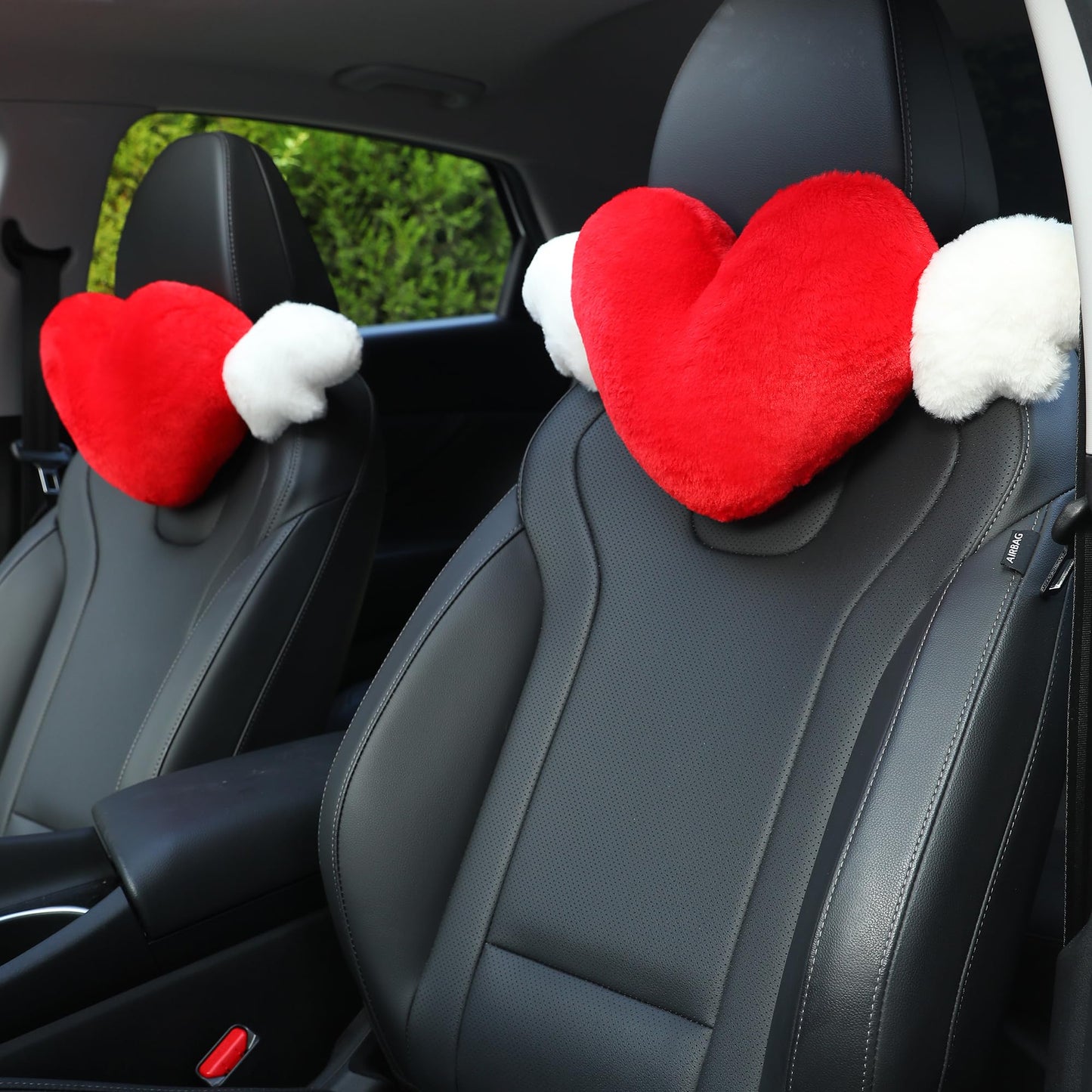 Heart Shaped Cute Car Headrest Pillow with Angel Wings - Comfortable Soft Head Rest Cushion Kawaii