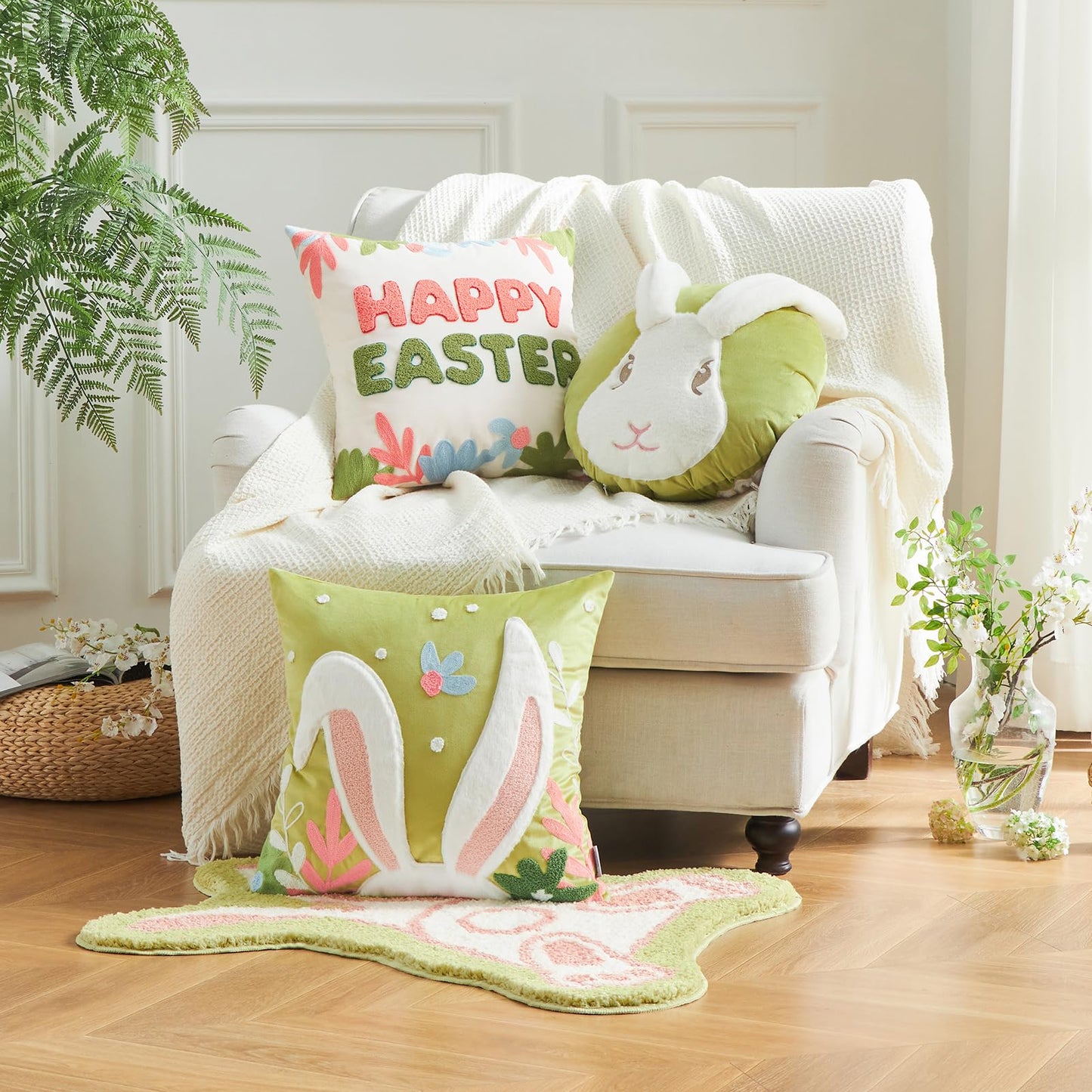 Easter Decorations Pillow Covers, Rabbit Pillow Covers, 18X18 Set of 2