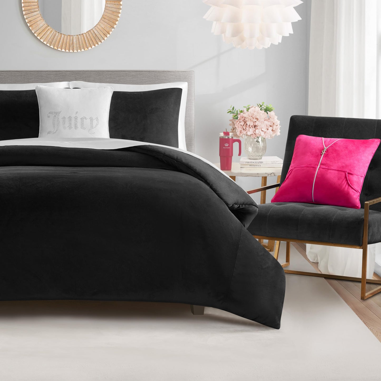 Juicy Couture Solid Velour 3-Piece King Comforter Set – Luxurious Bedding Ensemble