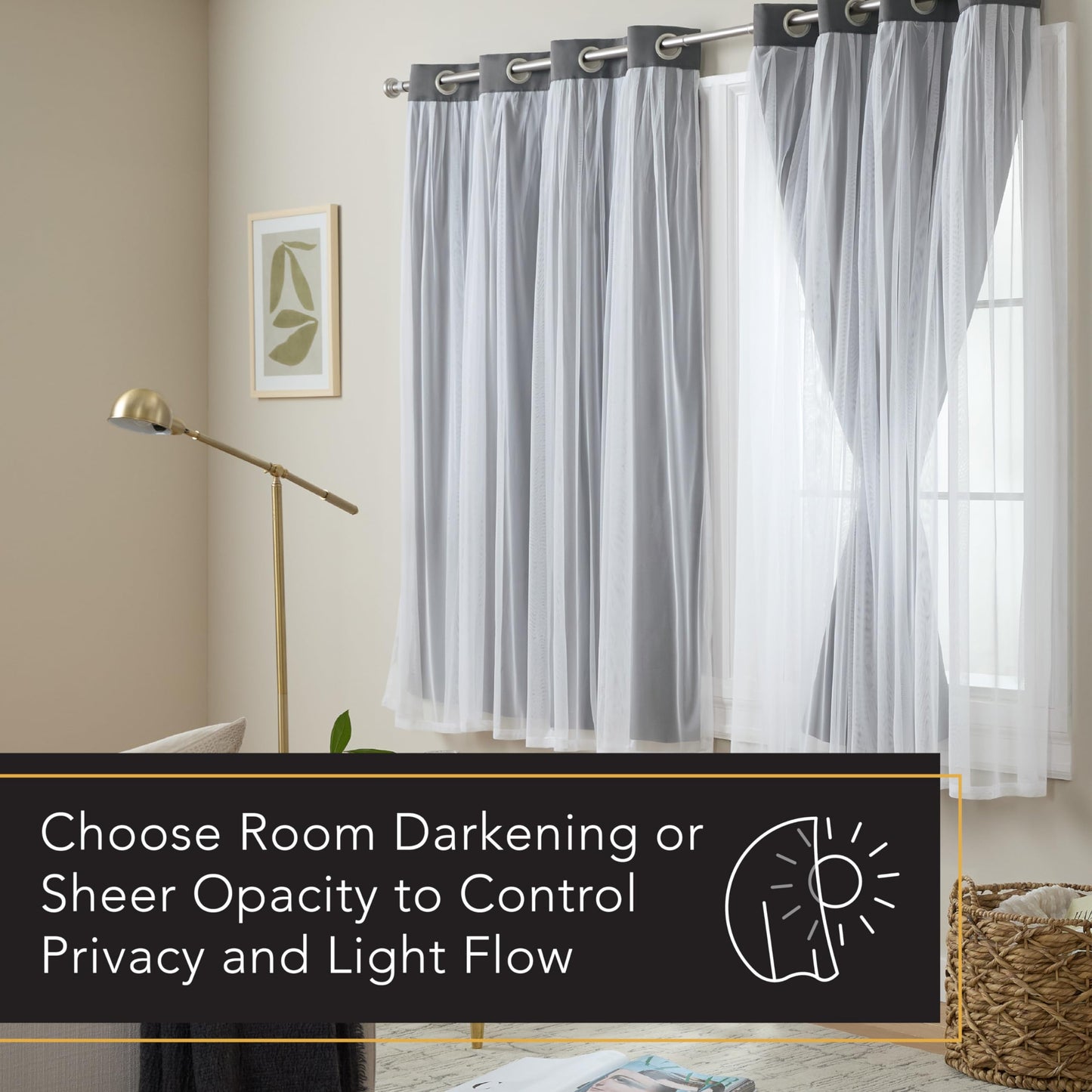 Exclusive Home Catarina Layered Solid Room Darkening Blackout and Sheer Grommet Curtain Panel