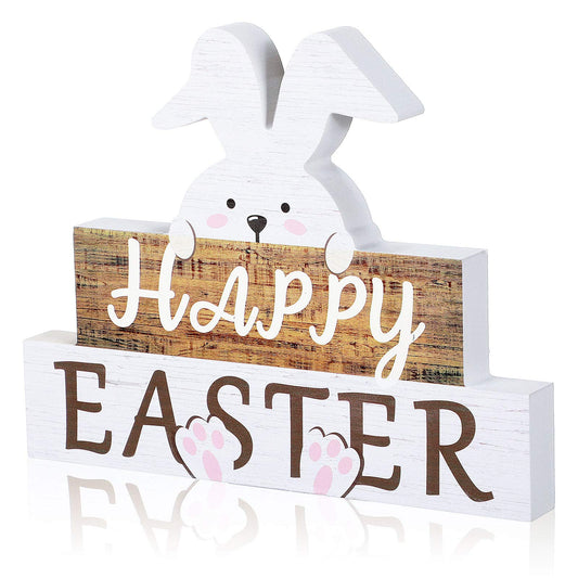 Happy Easter Bunny Table Sign - Easter Wooden Block