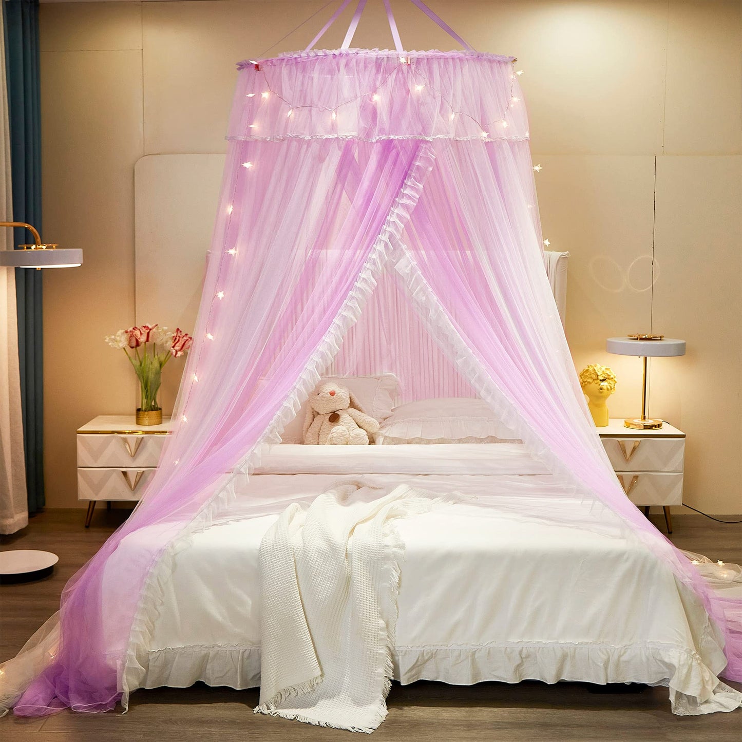 Princess Bed Canopy Bed Canopy Curtain- Double Layer Sheer Mesh Dome Bed Curtain