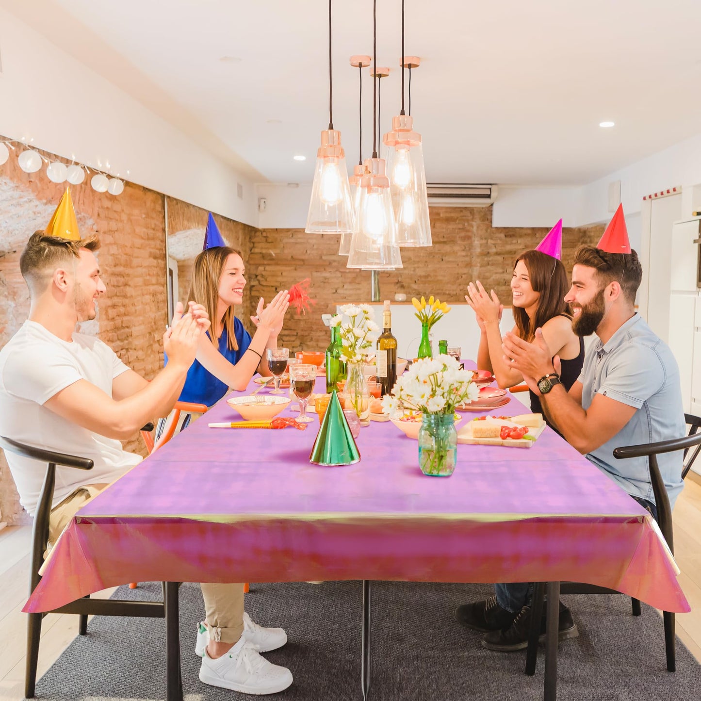 Pink Iridescent Holographic Tablecloth – 40" x 108" Shiny Plastic Cover for Parties and Events