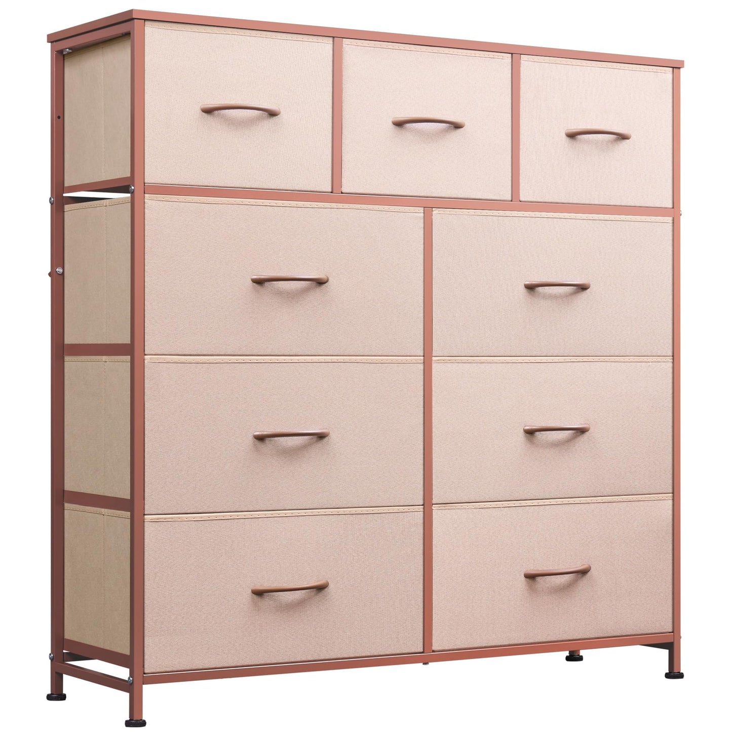 Drawer Fabric 9 Dresser – Tall Storage Tower with Bins, Steel Frame, and Wood Top