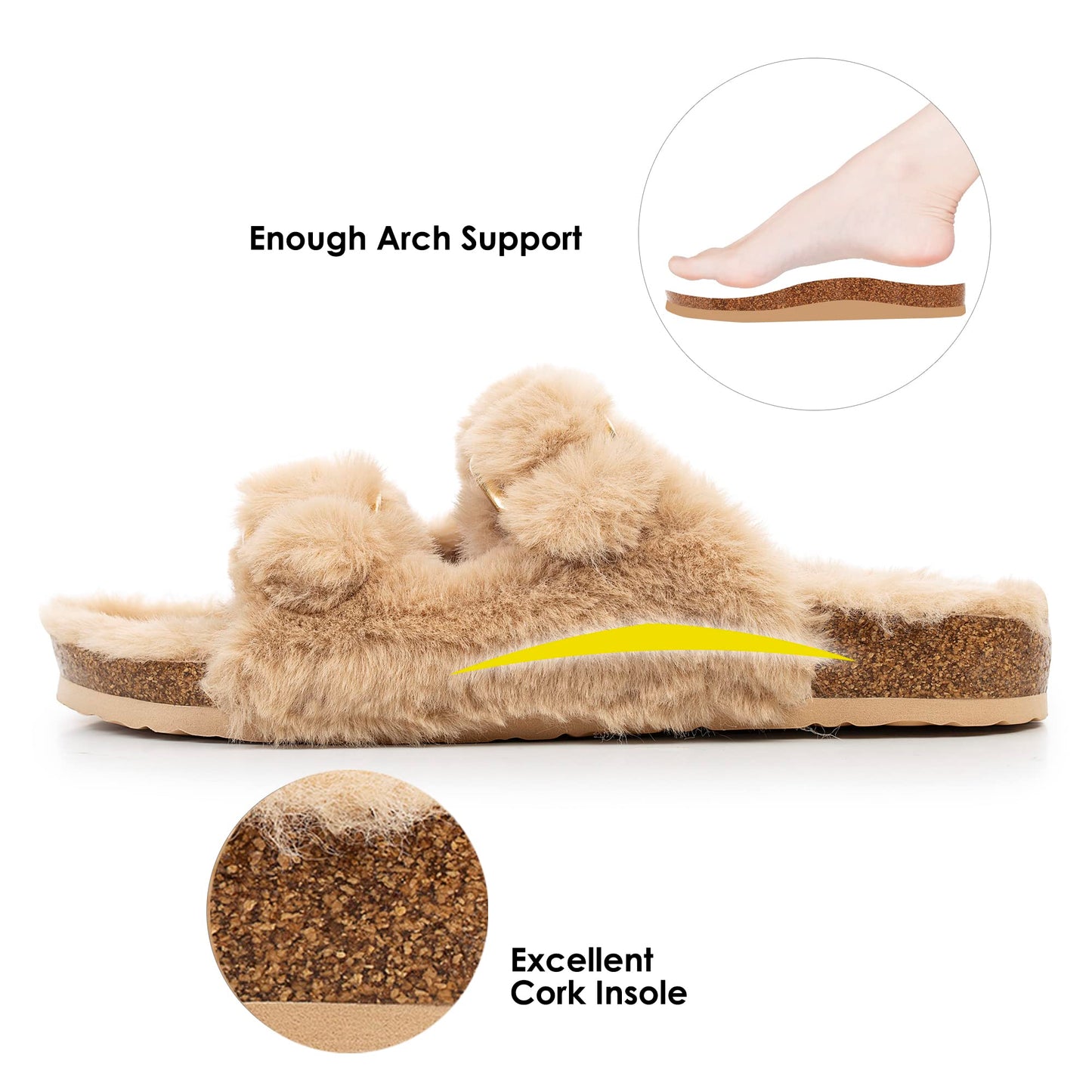 Womens Open Toe Slipper with Cozy Lining, Faux Fur Slide Sandals