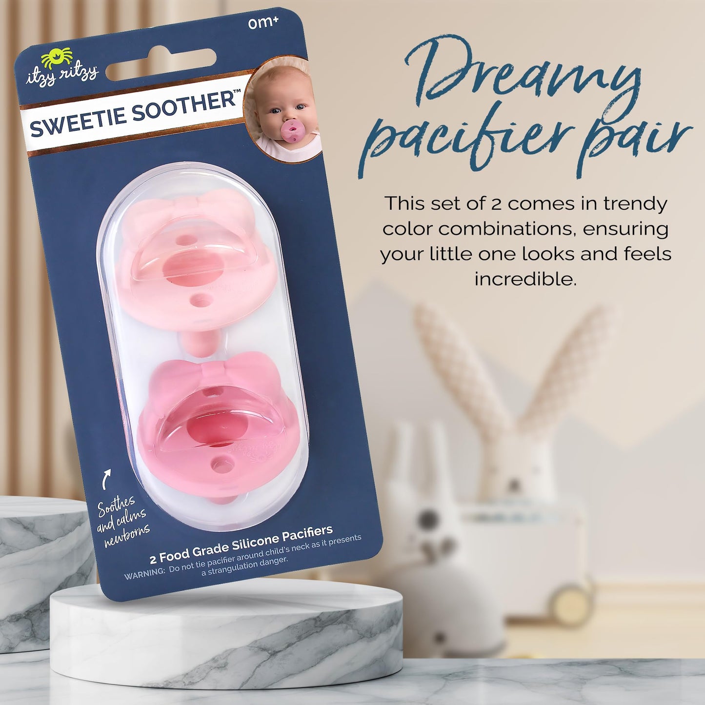 Silicone Pacifiers for Newborn - Sweetie Soother Pacifiers Feature Collapsible Handle & Two Air Holes for Added Safety