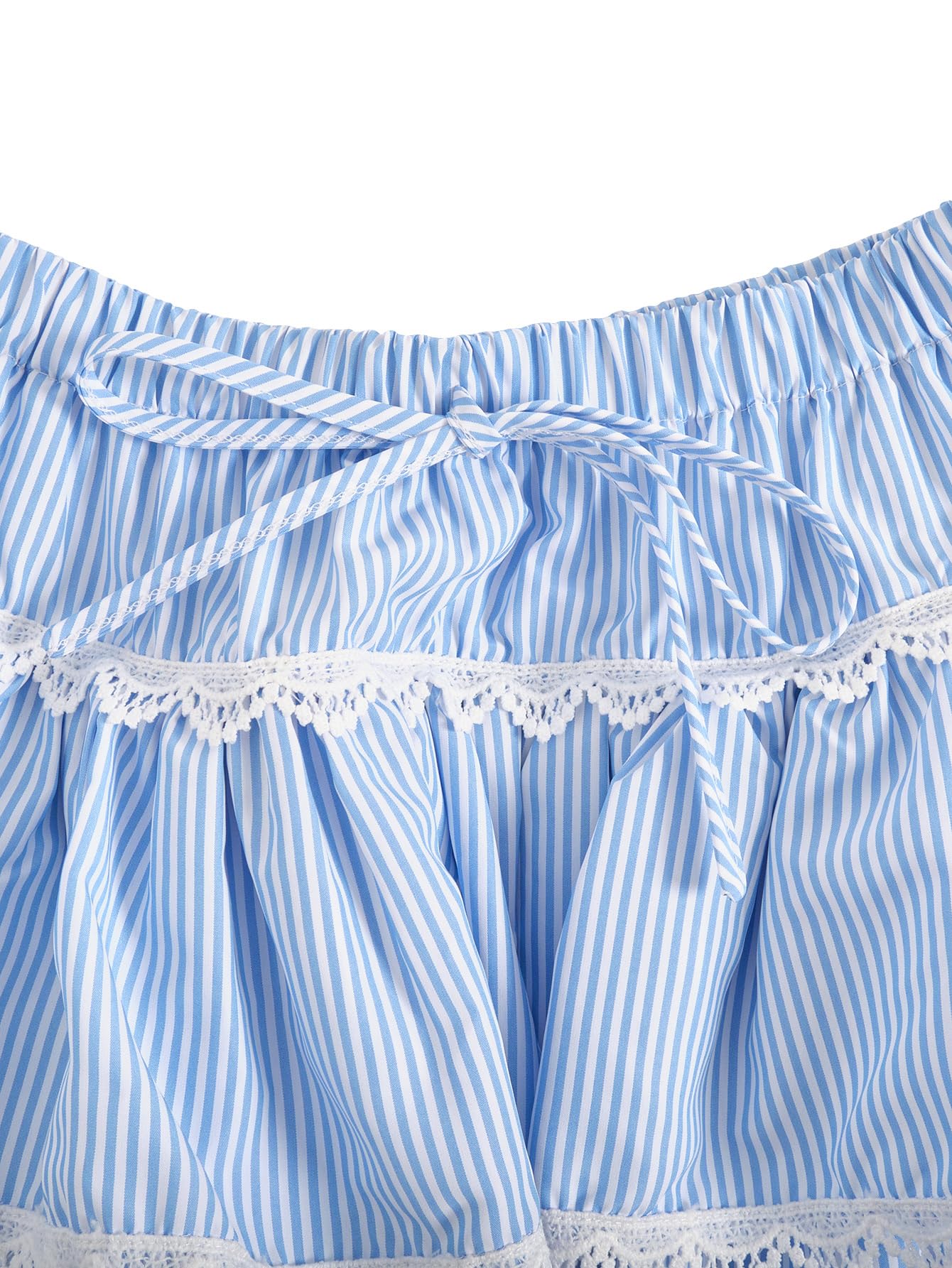 Women's Coquette Striped Lace Trim Ruffle Skirt Bow Tie A Line Layered Mini Skirt