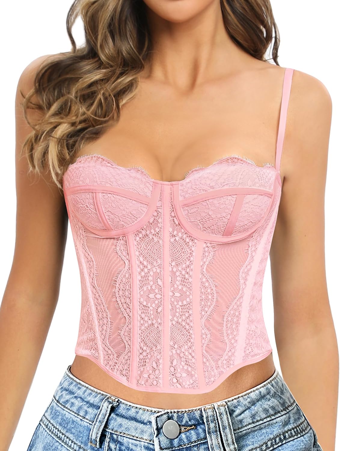 Lace Corset Top - Bustier Corset Top with Straps